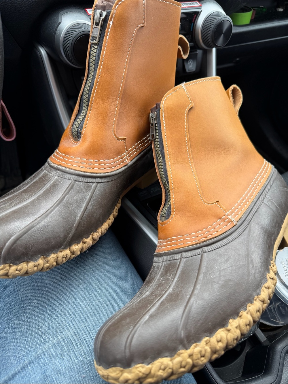 L.L. Bean Tan Leather and Brown Rubber Zip-Front Duck Boots